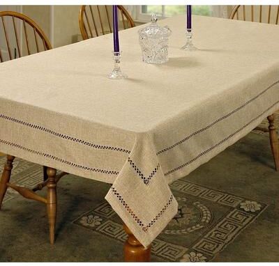 Violet Linen Hem Stitch Border Vintage Pattern Tablecloth