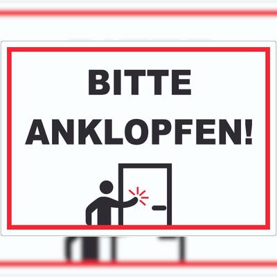 HB-Druck Aufkleber Bitte anklopfen A5 (148x210mm)