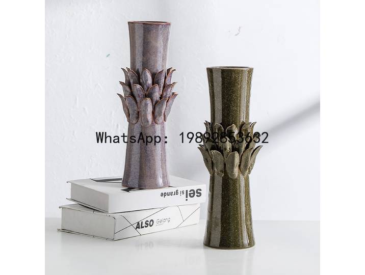 Vase en céramique, pot à fleurs, artisanat lourd, décalcomanie, style émail floral, décoration d'intérieur, artisanat de luxe léger, fleurs séchées