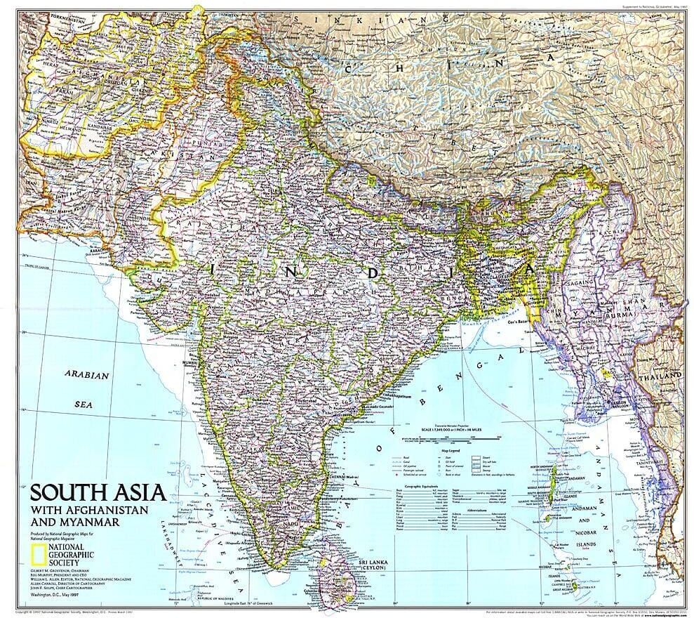 National Geographic Historic POD 1997 Asie du Sud avec Afghanistan et Myanmar (carte)