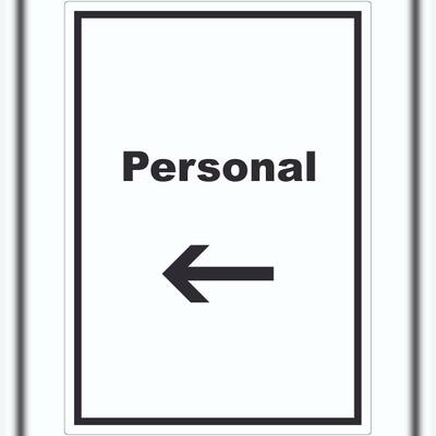 HB-Druck Personal Aufkleber mit Text und Richtungspfeil links hochkant A9 (37x52mm)