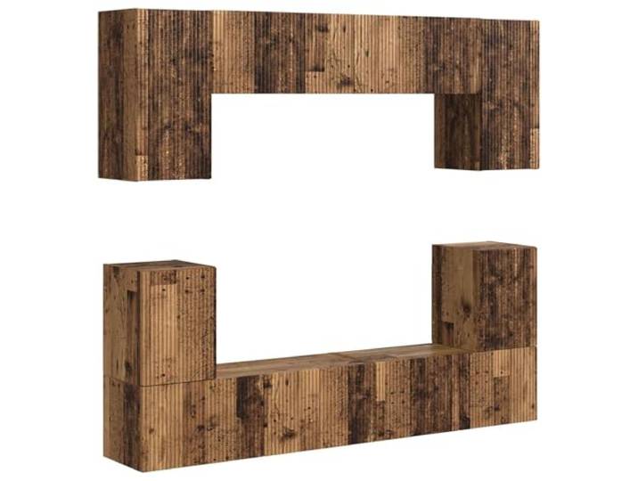 GKHPYURE TV-Möbel-Set, 5-teilig, Altholz, mehrschichtig Wandmontage, 7 Türen, 1 Regal, platzsparend, Wohnzimmer