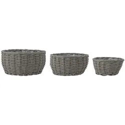 Bloomingville Fioria Blumentopf 3er, Grau, Polyrattan, Ø 36-50 cm