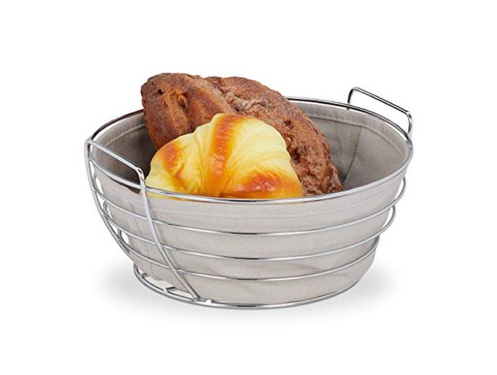 Relaxdays Corbeille à Pain métal\, avec Insert en Tissu Amovible\, Rond\, Joli Panier pour viennoiseries\, Ø 23 cm\, Gris