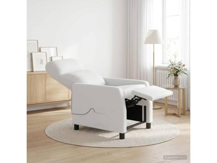 Massage Relaxsessel Weiß Kunstleder mit Neigefunktion Kunstleder-Bezug,pflegeleicht abwischbar,verstellbar 115° bis 160°,Metall und Holzwerkstoffe,Schaumstoff und Fasern