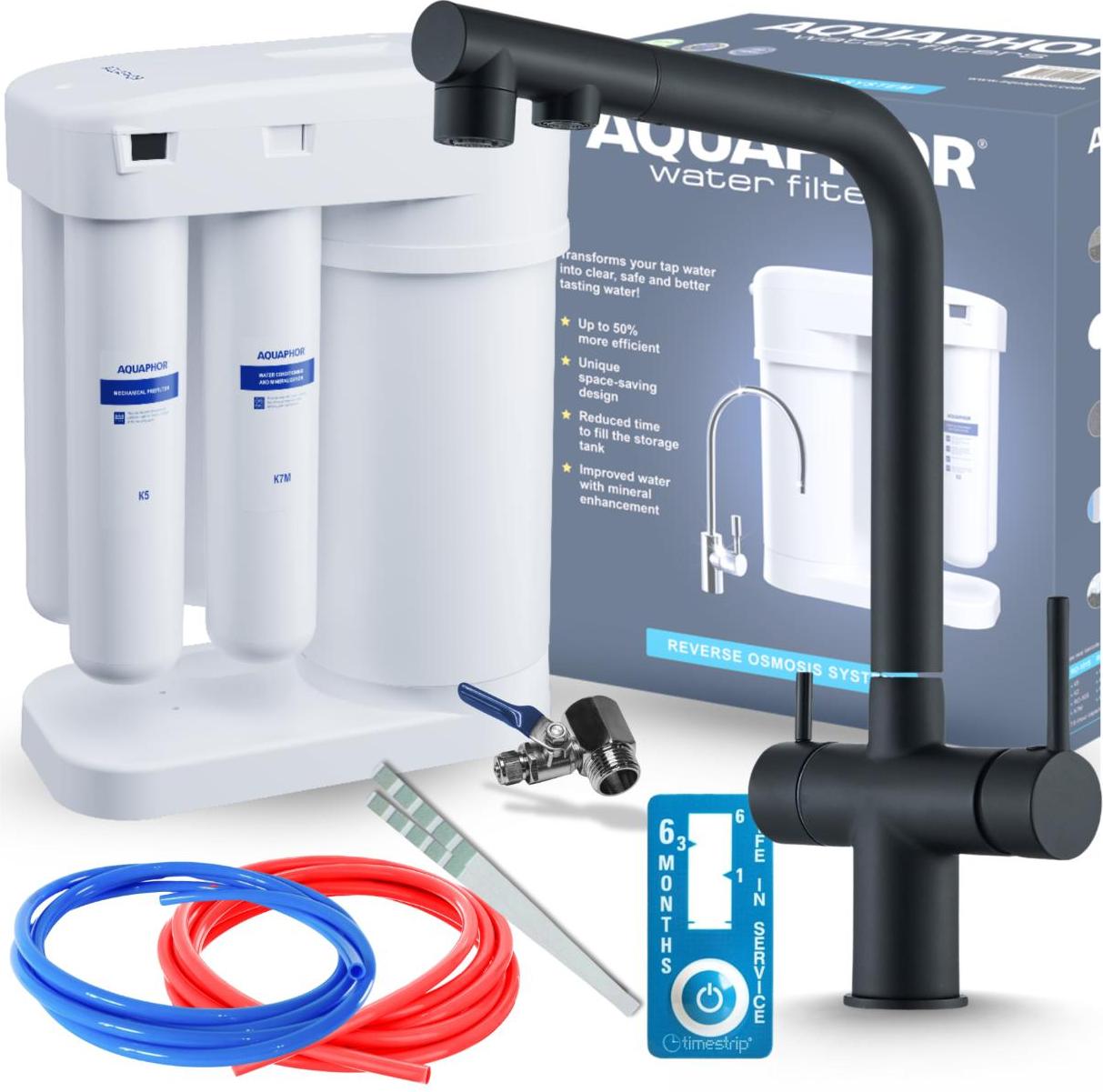Wasserfilter Set Morion mit 3-Wege Küchenarmatur Ari Venom 2, Umkehrosmose, ausziehbare Brause, Schwarz