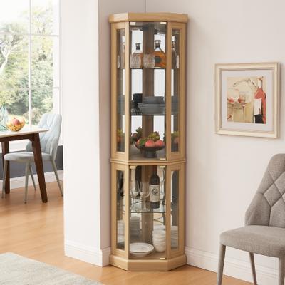 Corner Display Cabinet, Antique Collection with Glass Door, Shelves & Light.