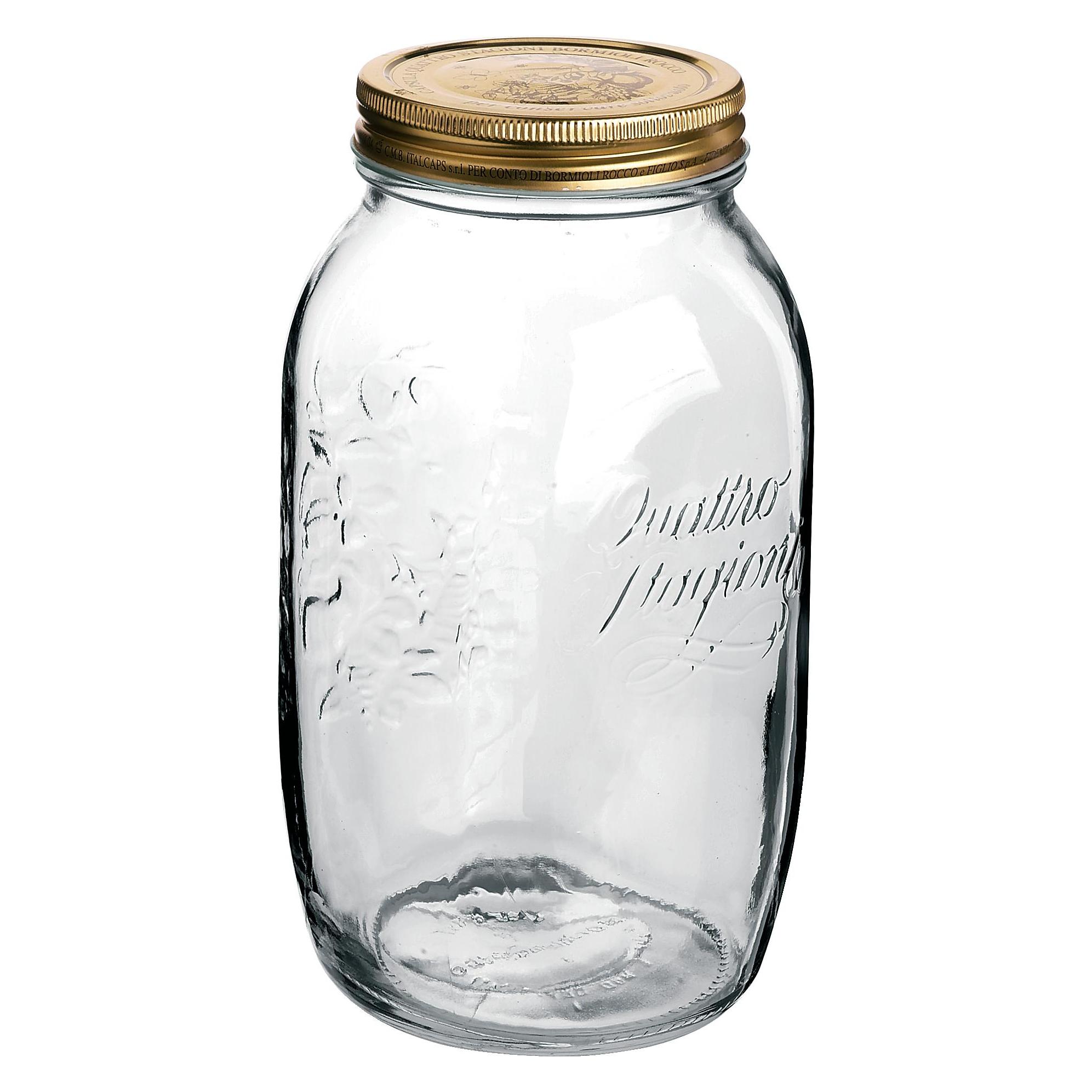 Bormioli Rocco Quattro Stagioni 6 Stück, Inhalt 1500 ml, mit Deckel goldfarben (6 Stk., 1.50 l) (Quattro Stagioni Glas)