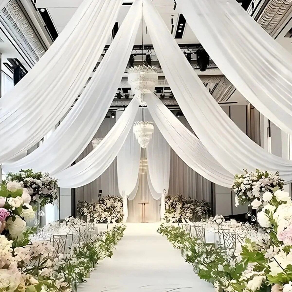 INF Hochzeitstüll für draußen, weißer Polyestertüll zur Dekoration von Hochzeitsbögen und Stuhllehnen 5 m