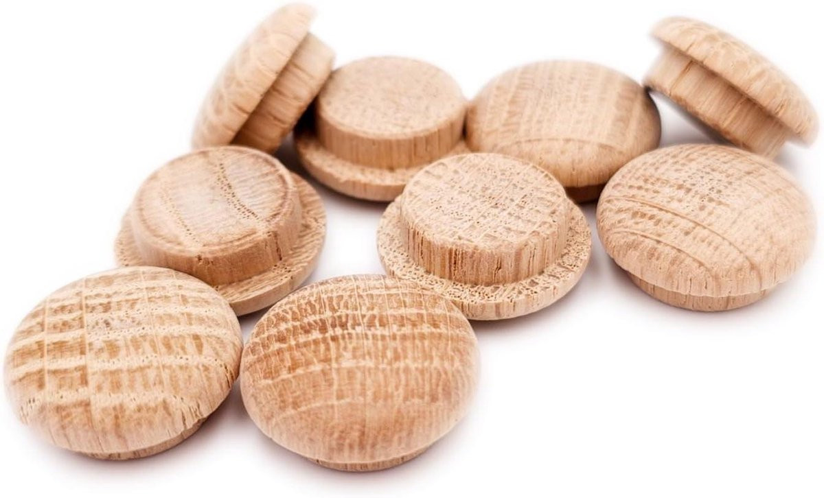 10 stuks Afdekkappen Eikenhout - 25mm - Gatafdekking voor meubels