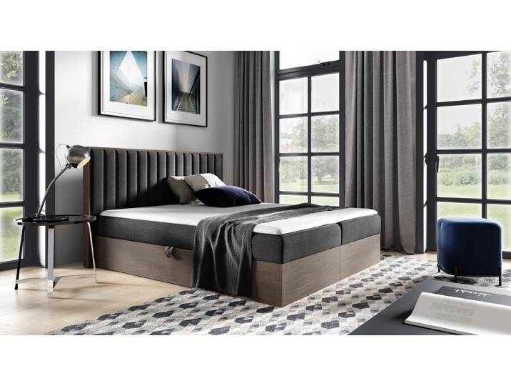 Designer Holzbett Jonah mit Stauraum - Schwarz - 120x200 - Dunkle Eiche - Luxusbetten24