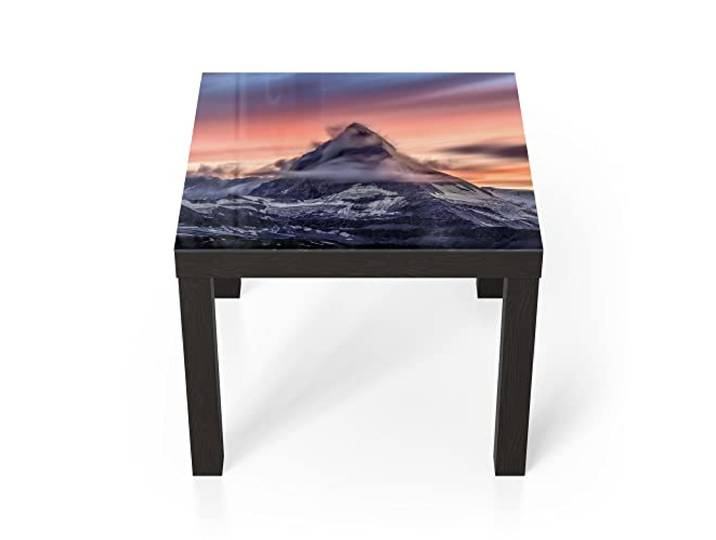 DEQORI Glastisch schwarz klein 55x55 cm Motiv Sonnenaufgang Matterhorn ausgefallener Beistelltisch aus Glas Hochglanz Couchtisch fürs Wohnzimmer moderner Couch Tisch mit Design