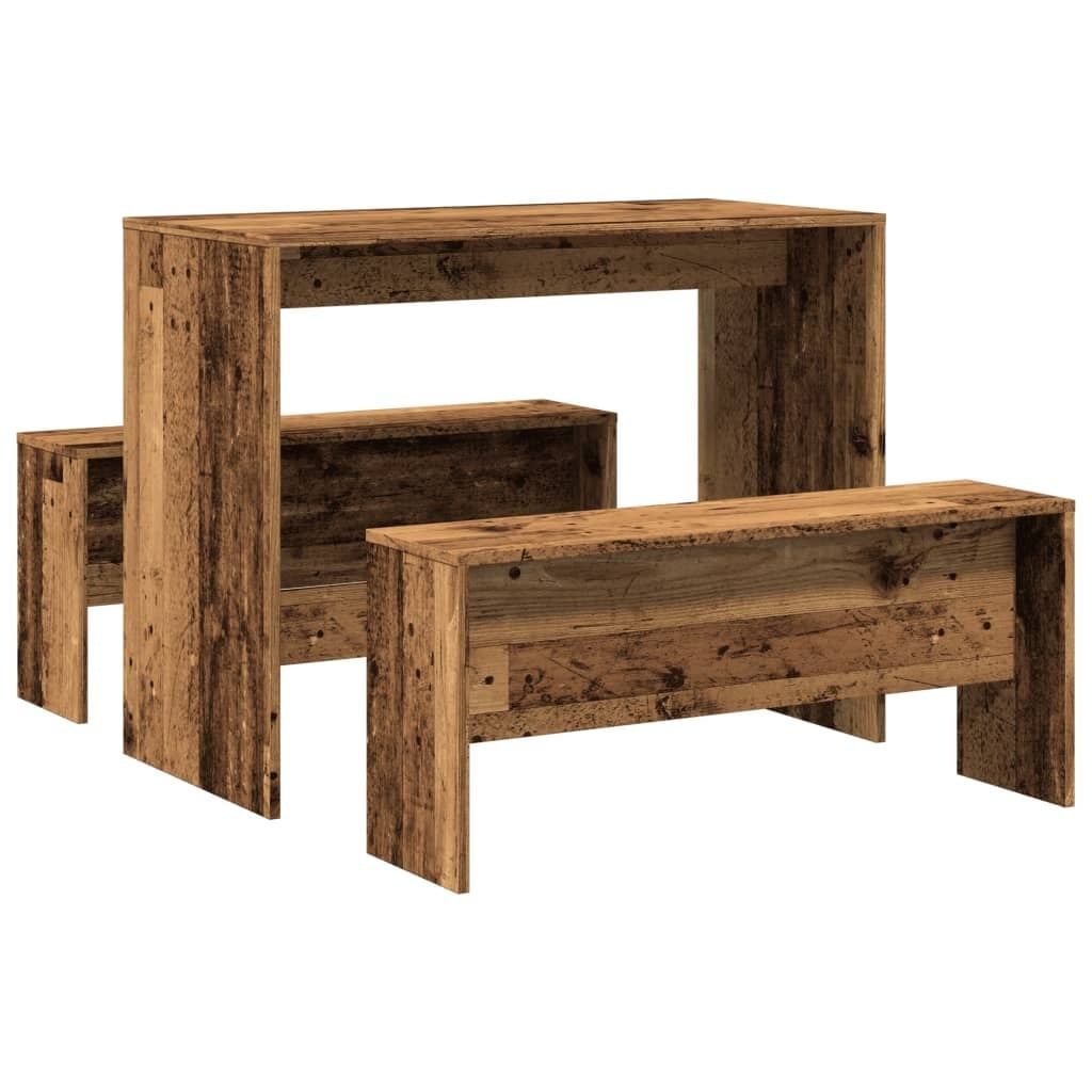 vidaXL 3-delige eettafel en bankset in look van oud hout