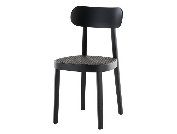 Thonet - 118 Stuhl, Rohrgeflecht Dark Melange mit Kunststoffstützgewebe / Buche schwarz gebeizt (TP 29)