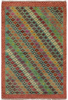 Treasured Knots Shabby Chic Balochi Bowers Blue/Red Hand Knotted Wool Rug - 3'4'' x 5'1''