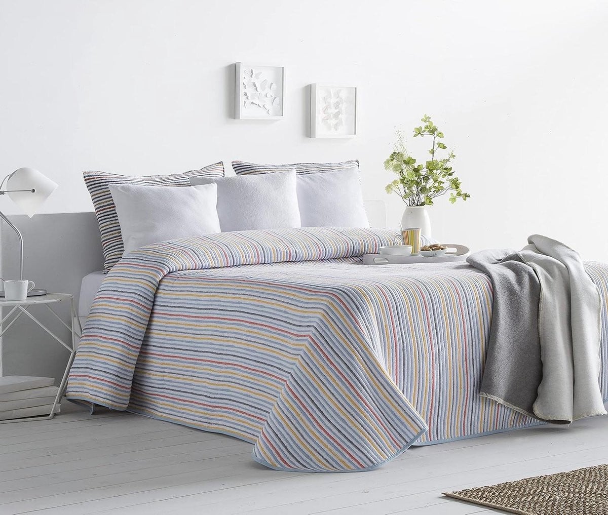 Lichte Jaquard bedsprei van gerecycled katoen - 250 x 270 cm