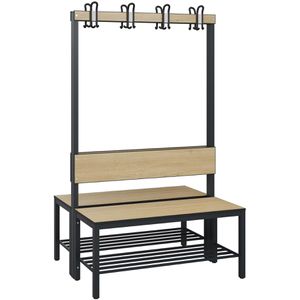 CP-Möbel Umkleidebank 8060-210, Sitzfläche Holz, 100 cm, mit Hakenleiste & Schuhrost, eiche / anthrazit, doppelt