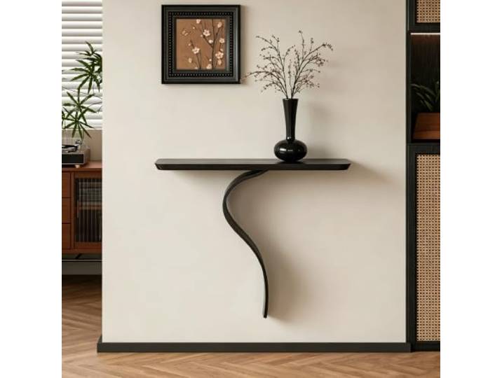 Schmaler Konsolentisch für Flur & Wohnzimmer, Moderner Beistelltisch Robuster Metallrahmen, Platzsparendes Design, Einfache Montage, Vielseitiger Akzenttisch(Black)