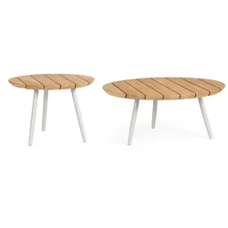 Gartencouchtisch-Set Talaia aus Teakholz, modern skandinavisch, frostig natur, rundes 2er-Set