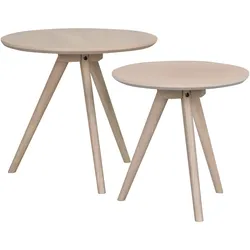 Beistelltisch Yumi 2er-Set aus Esche, skandinavischer Stil, weiß pigmentiert, rund, Rowico