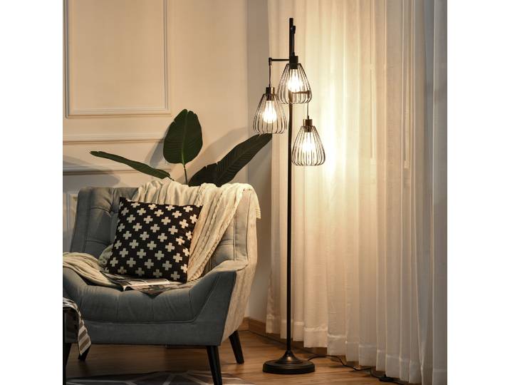 HOMCOM Lampadaire Industriel Métal Noir Moderne Ø35x170cm