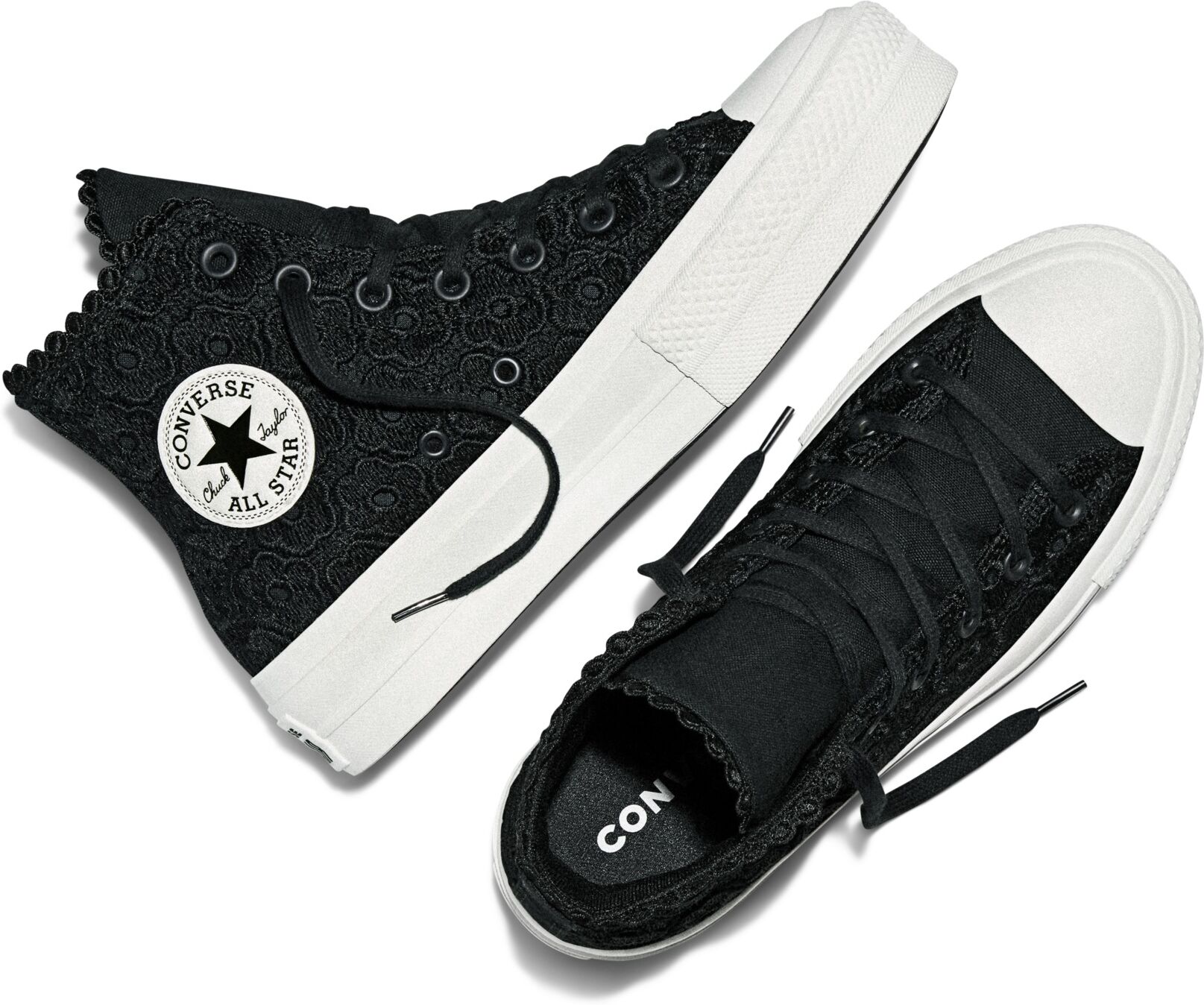 Sneaker CONVERSE "CHUCK TAYLOR ALL STAR LIFT PLATFORM CROCHET", Damen, Gr. 42,5, schwarz, schwarz, vintage weiß, Synthetik, Schuhe Sneaker, für vielseitige Freizeitaktivitäten, mit Gummilaufsohle