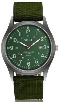 The Cart Load Military Army Men's Luminous Wrist Watch, Nylon Strap, Quartz Date Watch For Outdoor Enthusiasts green
