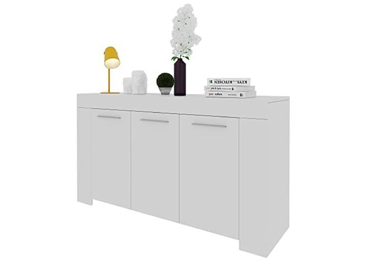 Sideboard mit DREI Türen mit DREI Innenregalen, mattweiße Farbe, Maße 144 x 80 x 42 cm