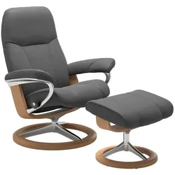 Stressless Sessel mit Hocker Consul Signature Leder Grau Batick Grey M (Medium)