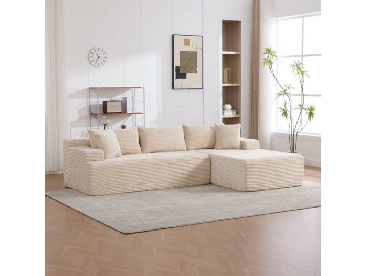 Canapé 4 places beige chenille mousse 30D sans montage livré compressé antidérapant 272x174x74.5cm