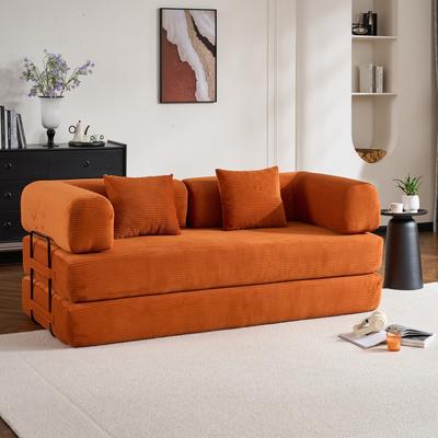 Loedds 77.95-Inch Corduroy 4-in-1 Folding Floor Sofa Bed with Cylindrical Pillow
