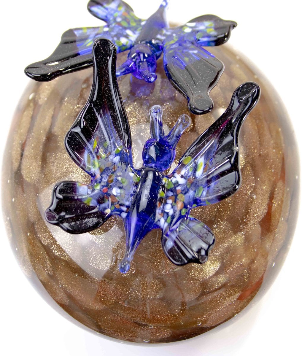 Loranto Glazen Urn Vlinder Blauw met Gouden Steen