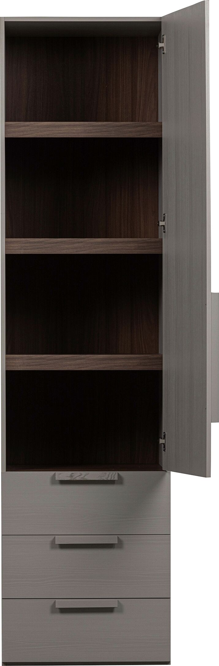 WOOOD "Rens Nussbaumdekor lackiert mit Rollführung und sichtbare Maserung" H 210 x B 55 x T 58 cm, Wandbefestigung empfohlen, Kombinierbar grau B/H/T: 55cm x 210cm x 58cm