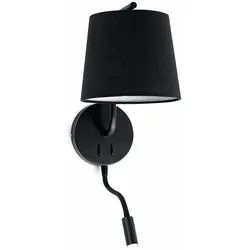 Faro Wandleuchte BERNI E27, IP20, mit LED-Lesearm 3W, 3000K, 200lm, schwarz matt FAR-29330