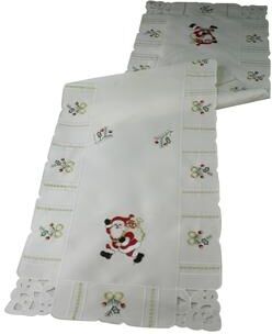 Violet Linen Santa Claus Holly Bows Embroidery Pattern Table Runner