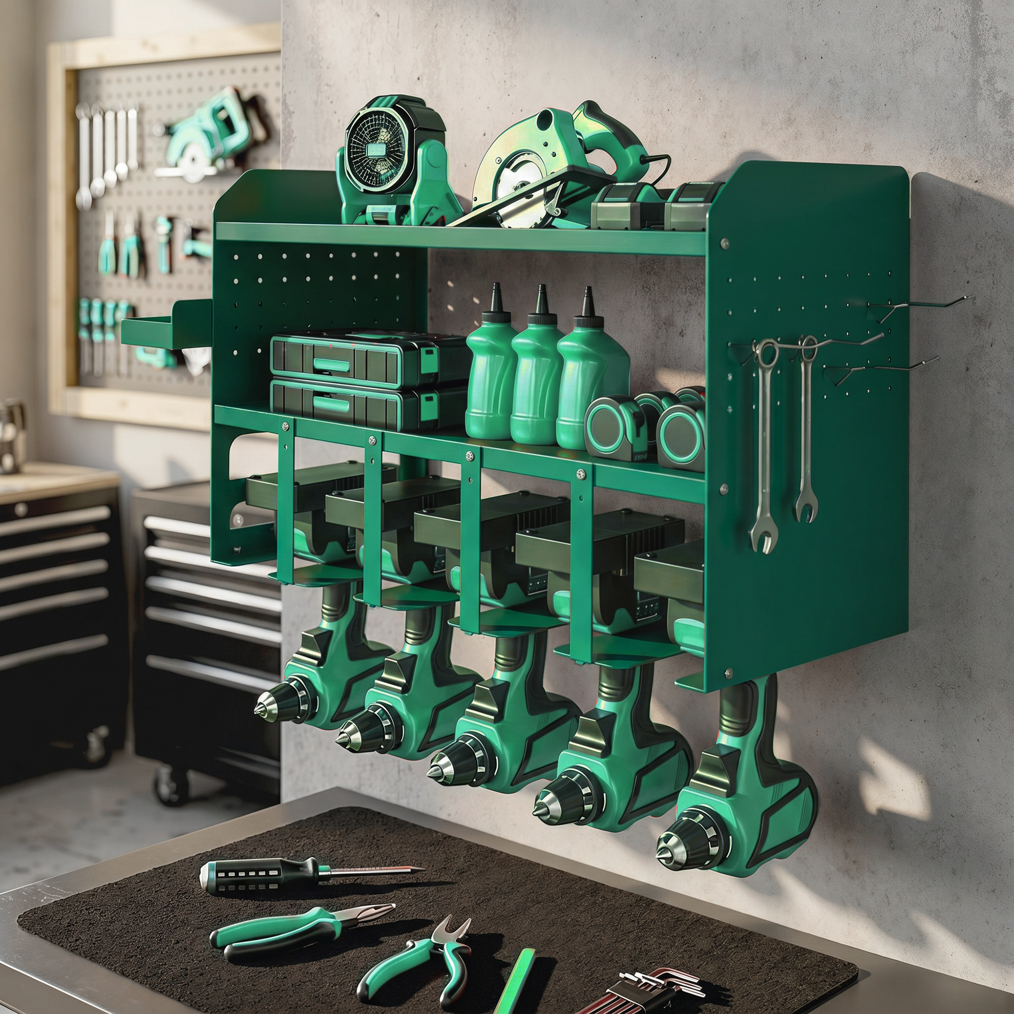 Outsunny Porta Attrezzi, Supporto per 5 Trapani Elettrici con Vassoio Laterale.   Aosom Italy