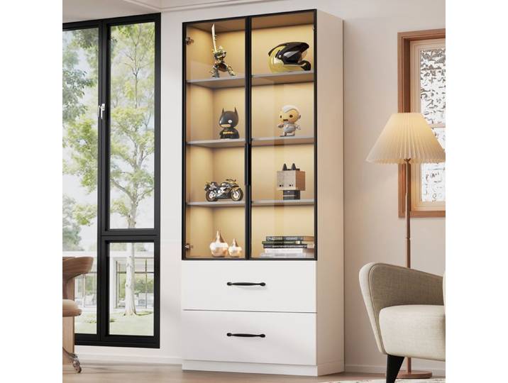 Vitrine en verre - clairage LED - 60x40x160 cm - Aluminium - Tiroirs intégrés