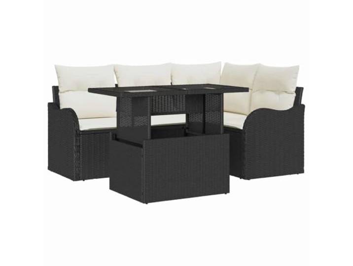 ZQQLVOO Gartensofa-Set 5 STK. Schwarz Poly Rattan Modulares Design,Stahlrahmen,UV-beständig,gefüllte Kissen mit Reißverschluss,Couchtisch mit gehärtetem Glas
