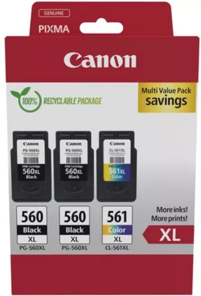Canon PG-560XL + PG-560XL + PG-561XL Multipack - Schwarz + 3 Farben - Druckerpatrone - Multipack