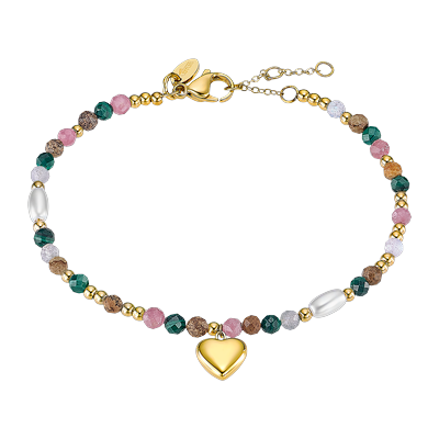 Armband LOTUS "Essentials - Herz", gelbgoldfarben, dunkelgrün, braun, rosa, weiß, dunkelgrün, braun, rosa, Armbänder, Damen, 19cm, Edelstahl Perlen, Edelstahl, Perlen, Armband, mit Zirkonia (synth.) - mit Perle (synth.)
