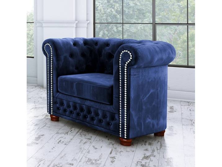 S-Style Möbel Chesterfield-Sessel Leeds aus Samt-Stoff mit Holzfüßen, mit Wellenfederung