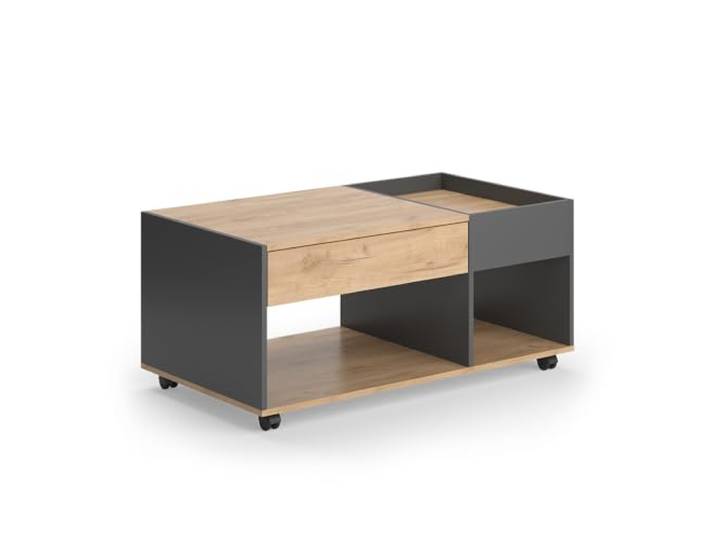 Vicco Couchtisch Maik, Goldkraft Eiche/Anthrazit, 110 x 60 cm mit Schublade, auf Rollen zur flexiblen Platzierung im Wohnbereich