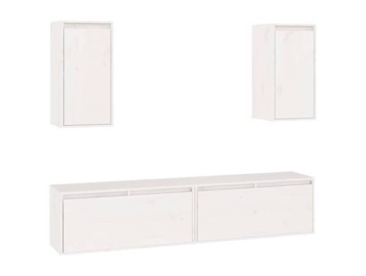 hliofuir TV-Schrank 4er Set Wandboard Schwebeschrank Massivholz Weiß Wandhängendes Lowboard Set für Wohnzimmer und Schlafzimmer aus Kiefernholz schafft flexiblen Stauraum an jeder Wand.