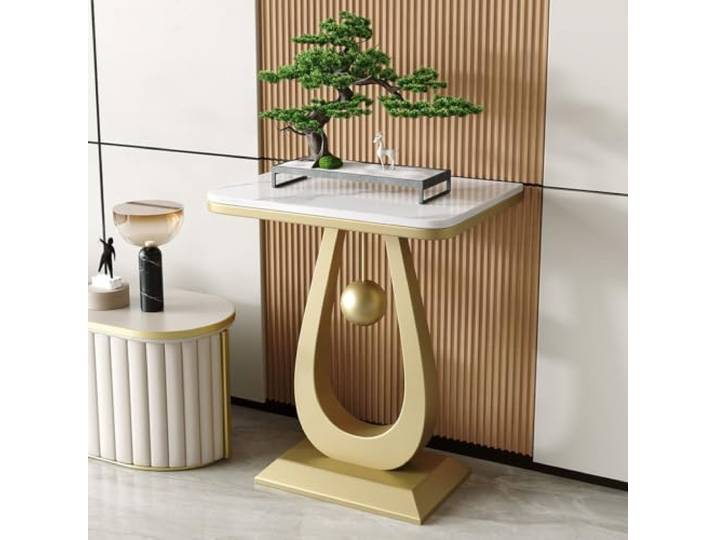 Moderner Konsolentisch, Konsolen-Sofatisch Mit Steinplatte Metallrahmen Einfacher Akzent-Beistelltisch，für Schmale Flure Oder Hinter Dem Sofa(A,75x50cm/29.5x19.7'')