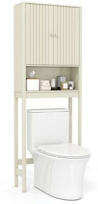 Costway Over The Toilet Storage Cabinet with Fluted Doors-Beige