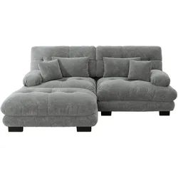 ECKSOFA chenille grau mit ottoman & 4 kissen