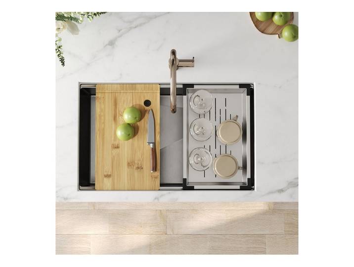 DeerValley Küchenspüle Edelstahl Spülbecken Küche Einbauspüle Großes Einzelbecken 76x48 cm, (Set, Set mit Schneidebrett, Abtropfgestell und Zubehör), Nano-beschichtete Edelstahlspüle mit Zubehör