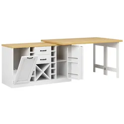 MODFU Kücheninsel aus MDF und Metall Weiß 120-223x40x73,8 cm, gewerblich geeignet, 360° drehbar
