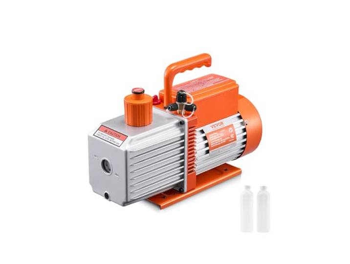 VEVOR Vakuumpumpe, 9 CFM, HVAC 2-stufige Drehschieber-Vakuumpumpe, für R134a R22 R410a-Systeme, Auto-AC-Vakuumpumpen-Kit mit Ölflasche, für die Harzentgasung zur Wartung von Autoklimaanlagen