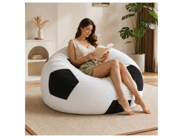 Pouf poire 130 x 90 cm - forme de ballon de football（L） - Fauteuil Canapé Coussin de Sol Pouf d'intérieur - Noir et blanc